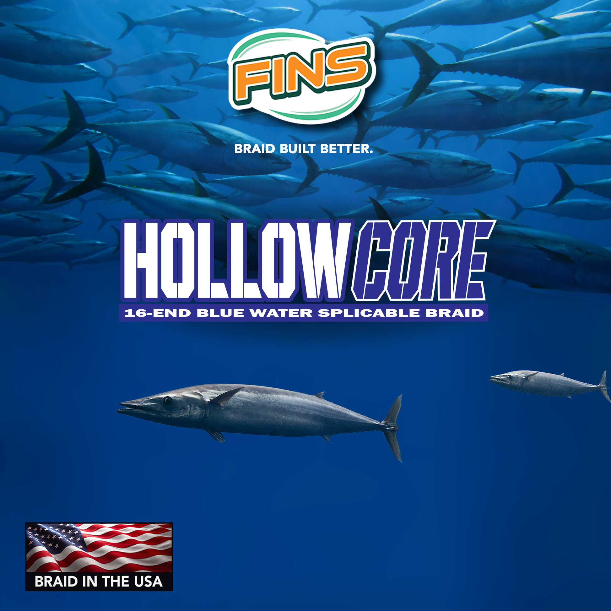 Fins Hollow Core Braid - 80 lb. - 4800 yd. - Blue